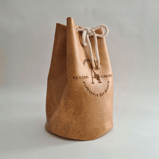 Medium - Brown Embroidered Personalised Handmade Urn Bag