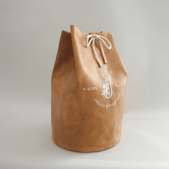 Large - Cream Embroidered Personalised Handmade Urn Bag