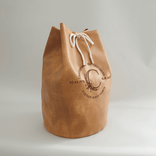 Large - Brown Embroidered Personalised Handmade Urn Bag