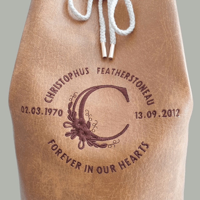 Large - Brown Embroidered Personalised Handmade Urn Bag
