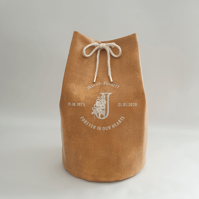 Large - Cream Embroidered Personalised Handmade Urn Bag