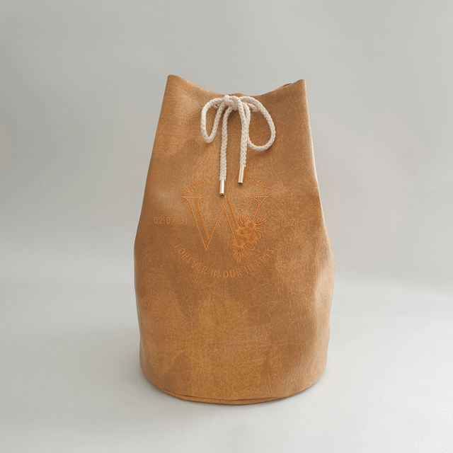 Large - Tan Embroidered Personalised Handmade Urn Bag