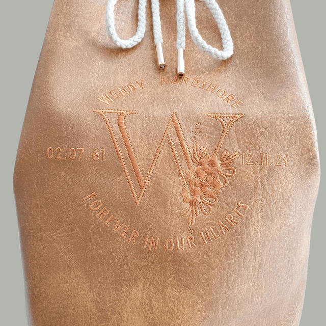 Large - Tan Embroidered Personalised Handmade Urn Bag