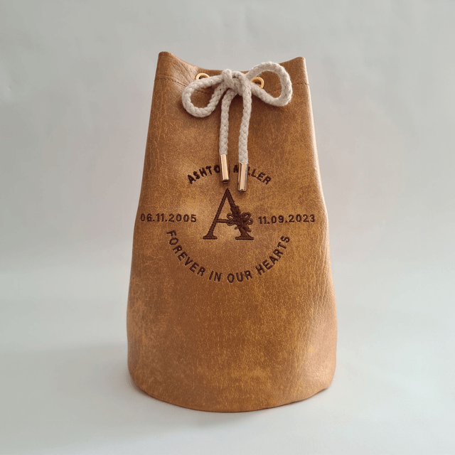 Medium - Brown Embroidered Personalised Handmade Urn Bag