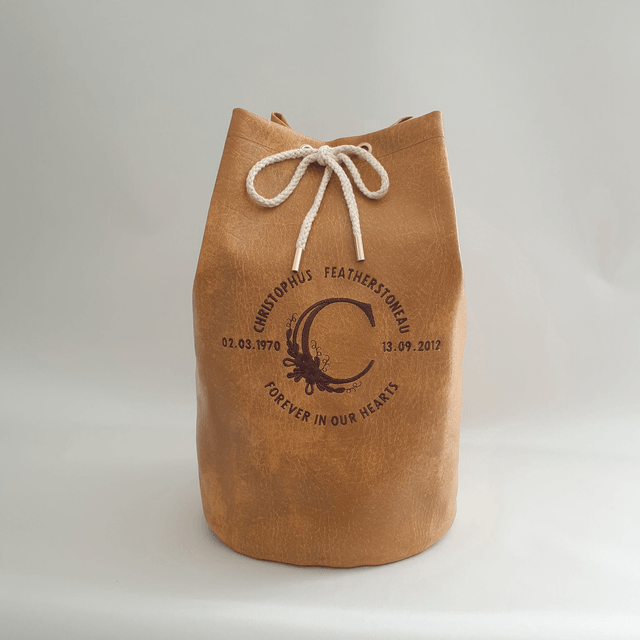 Large - Brown Embroidered Personalised Handmade Urn Bag