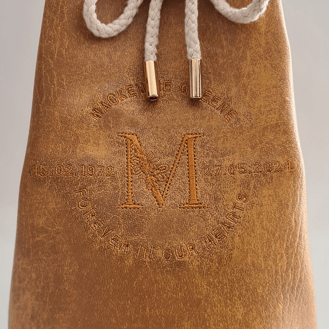 Medium - Tan Embroidered Personalised Handmade Urn Bag