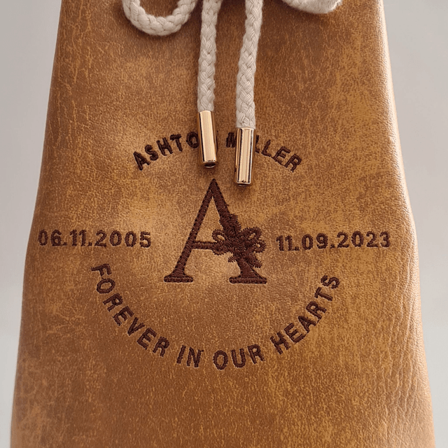 Medium - Brown Embroidered Personalised Handmade Urn Bag