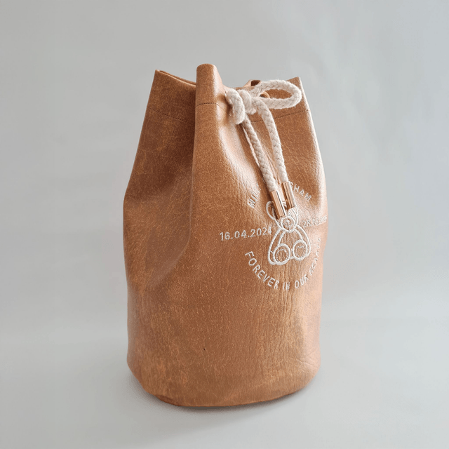 Medium - Cream Teddy Embroidered Personalised Handmade Urn Bag